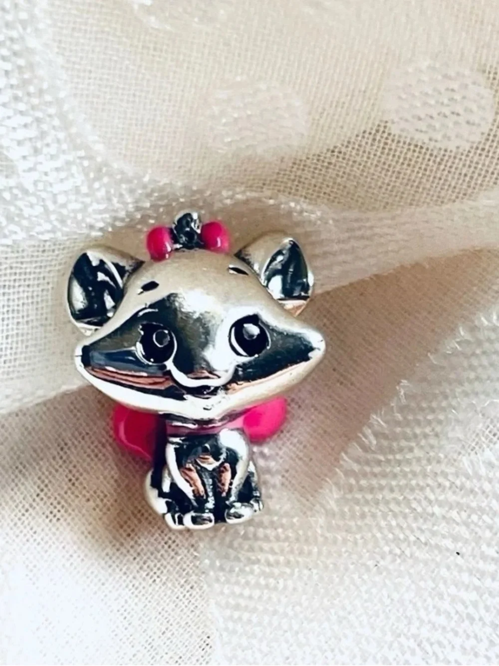 Silver Fox Kids Charm with Pink Bow